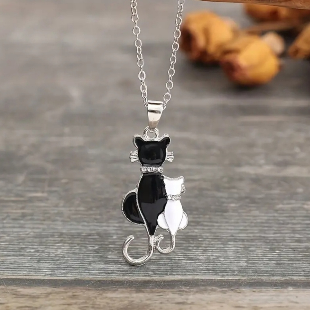 Black & White Cat Duo Pendant Necklace